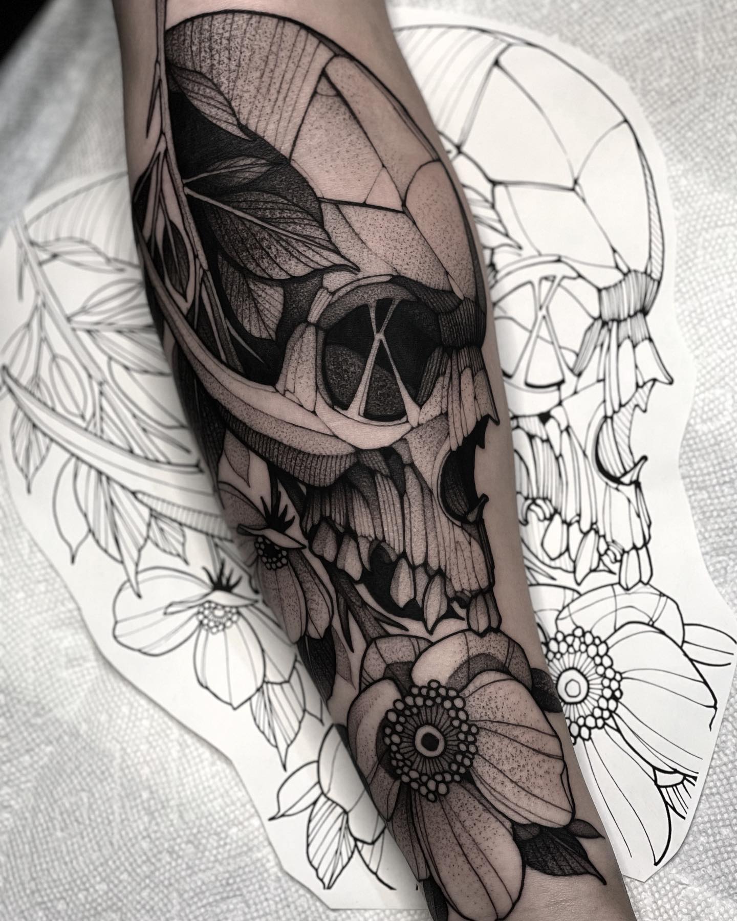 Tatuaje de Calavera en Puntillismo
