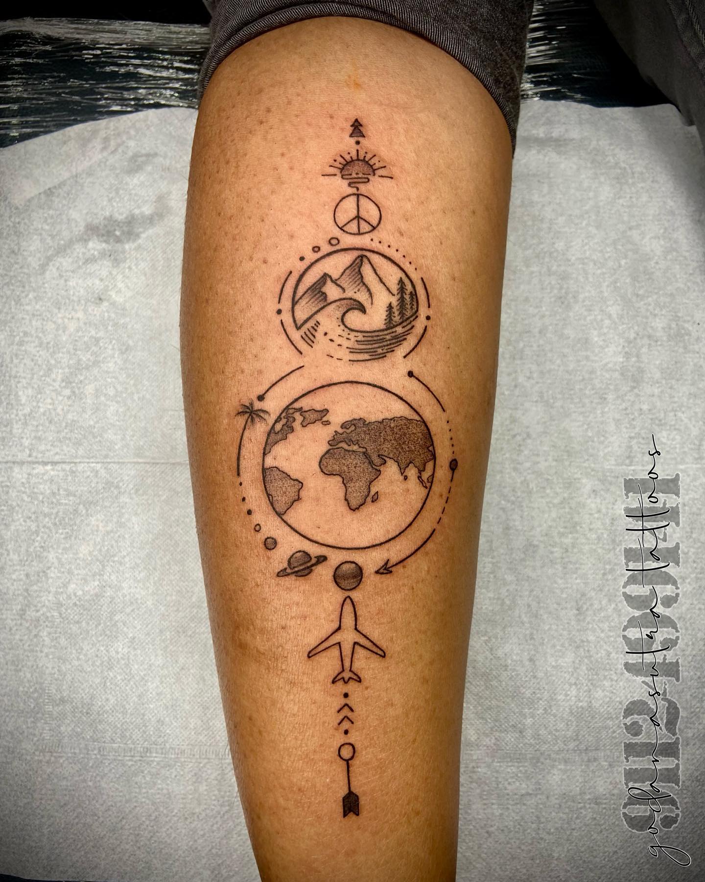 Naturaleza Geométrico Tatuaje de pantorrilla