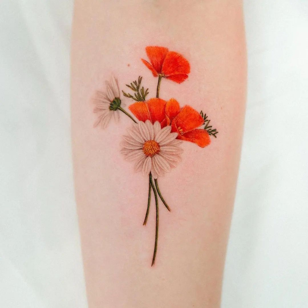 Tatuaje de Margaritas Blancas y Rojas
