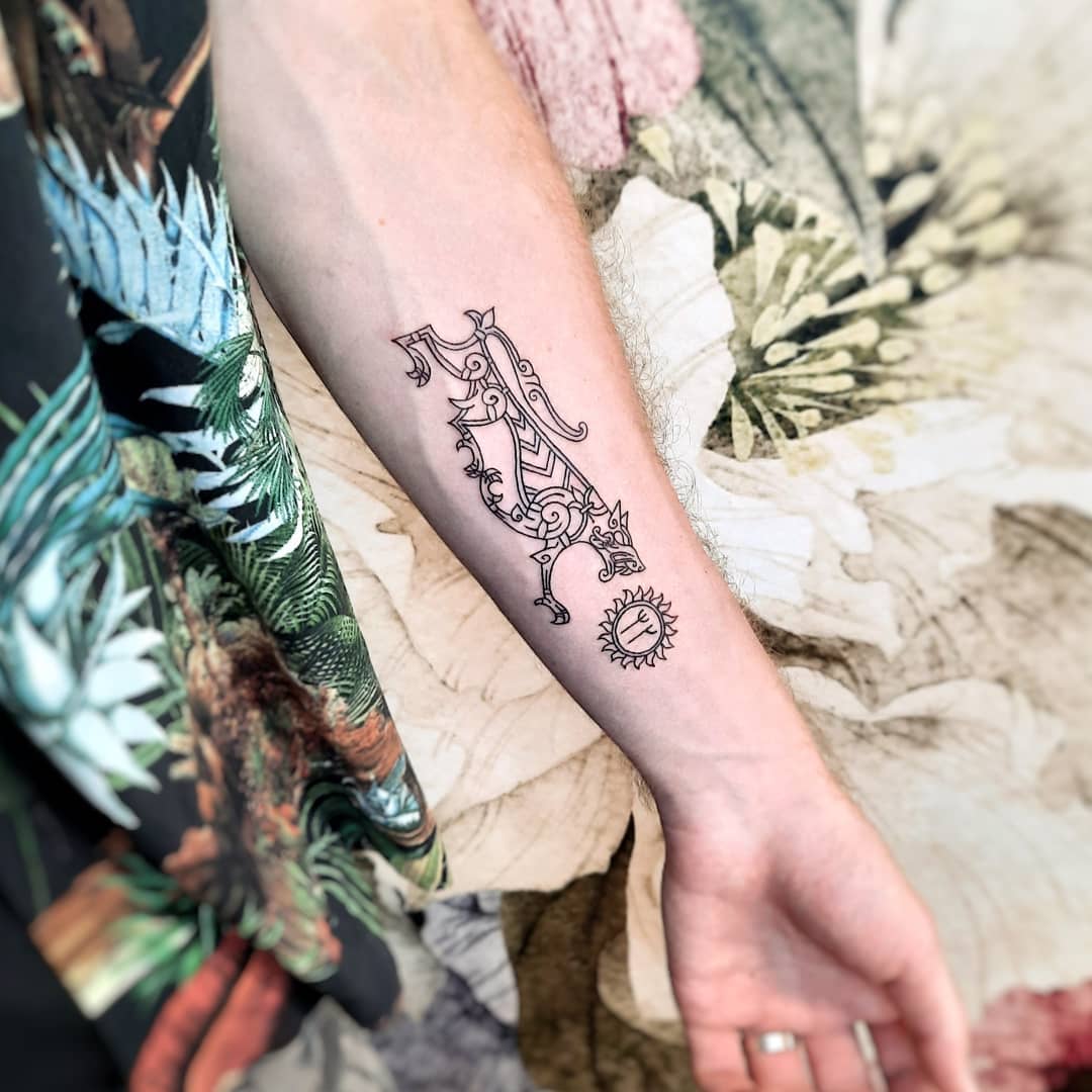 Antebrazo Pequeño Tinta Tatuaje de Fenrir