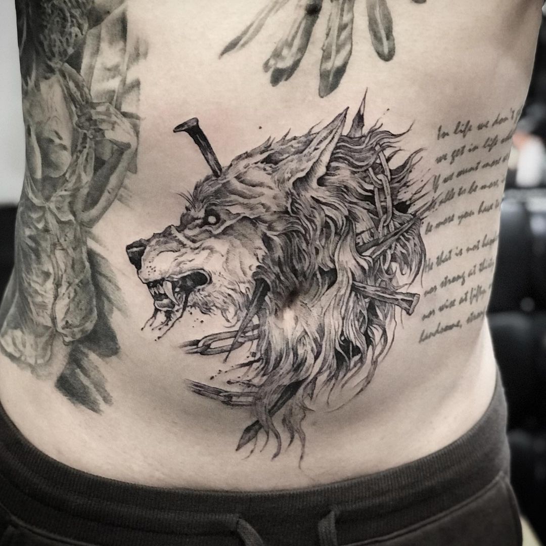 Lateral Estómago Tatuaje Fenrir