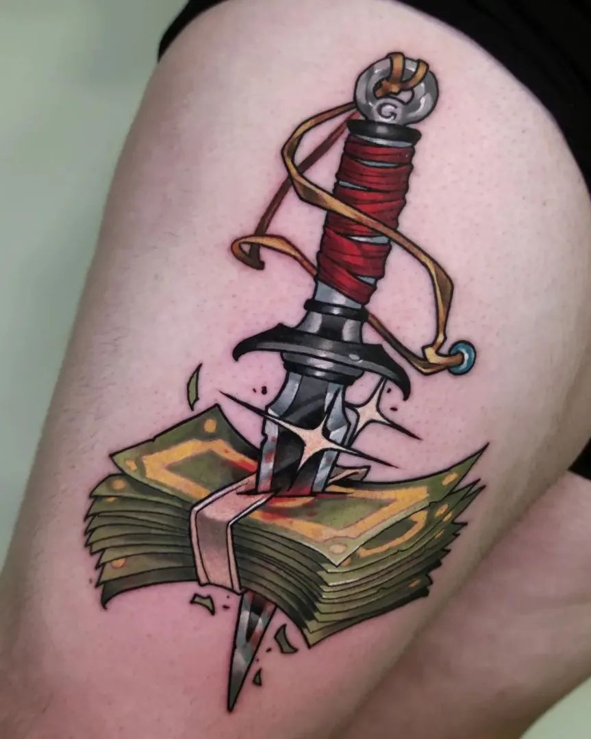 Muslo Dinero Tatuaje Daga Símbolo