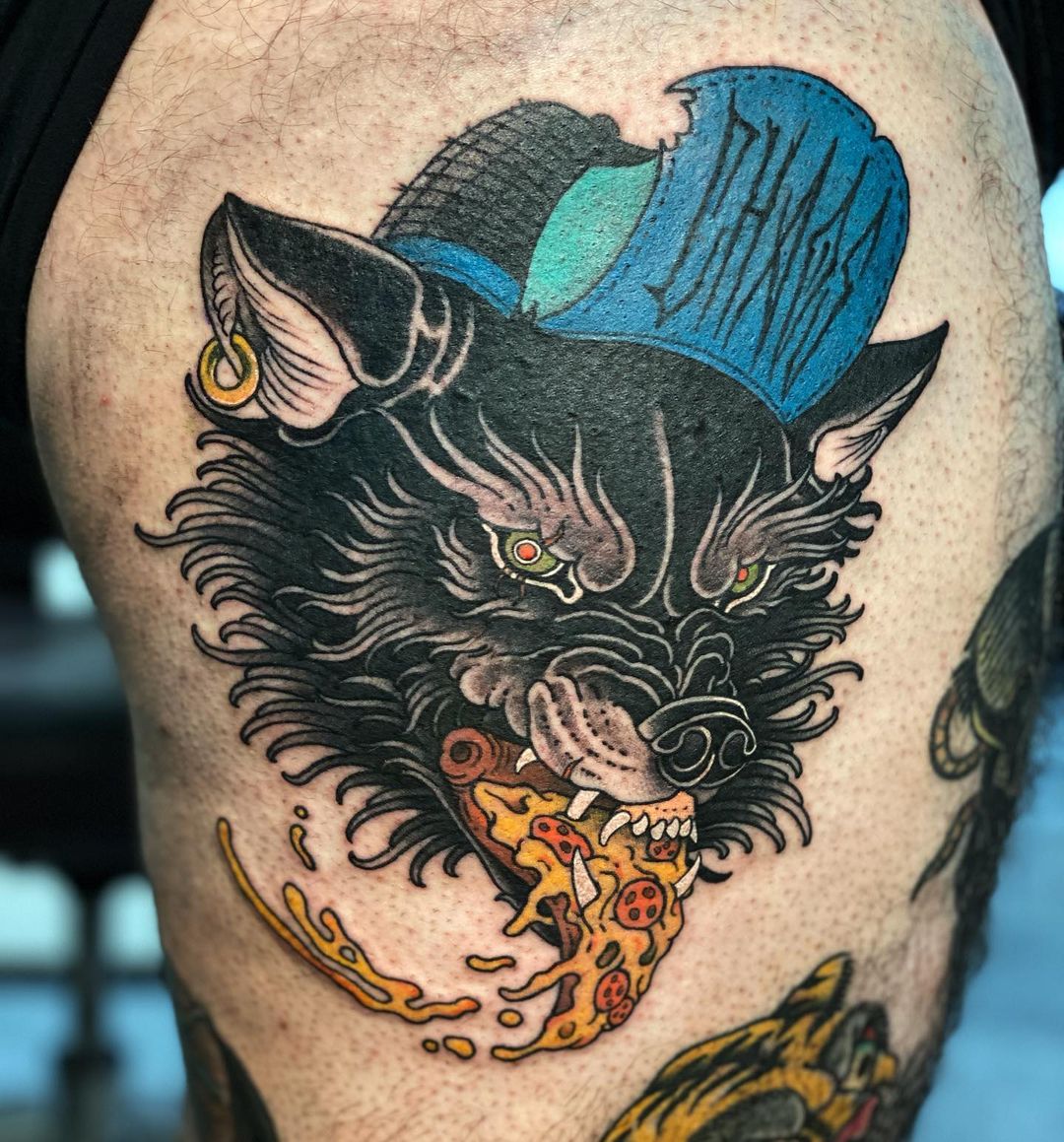 Tatuaje de Fenrir dominante azul