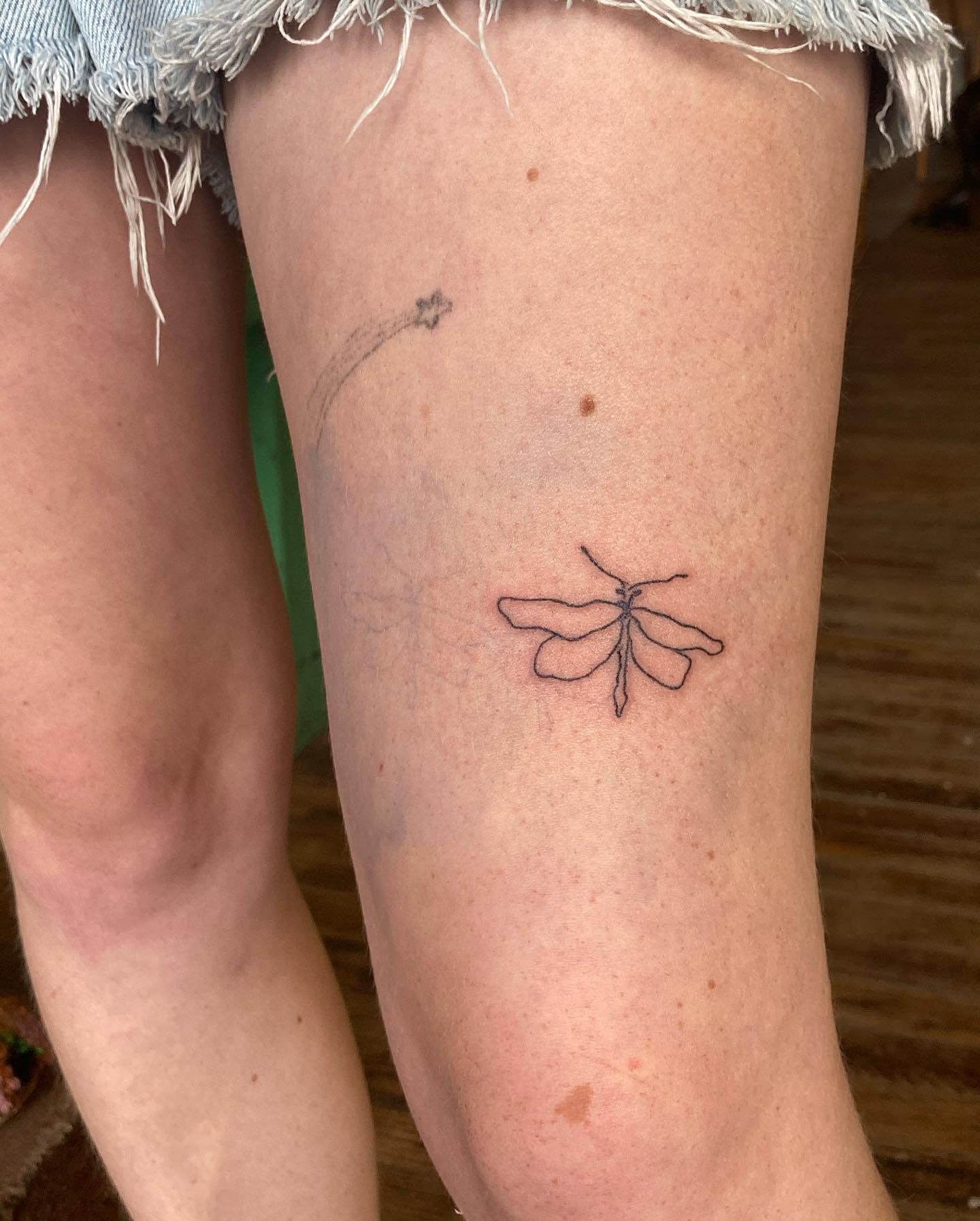 Tatuaje de Libélula en el Muslo