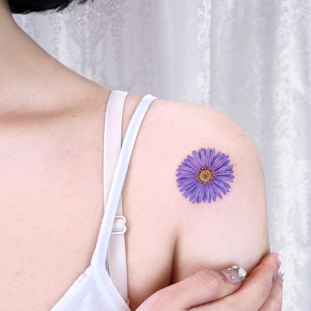 Flor de Aster en el Hombro