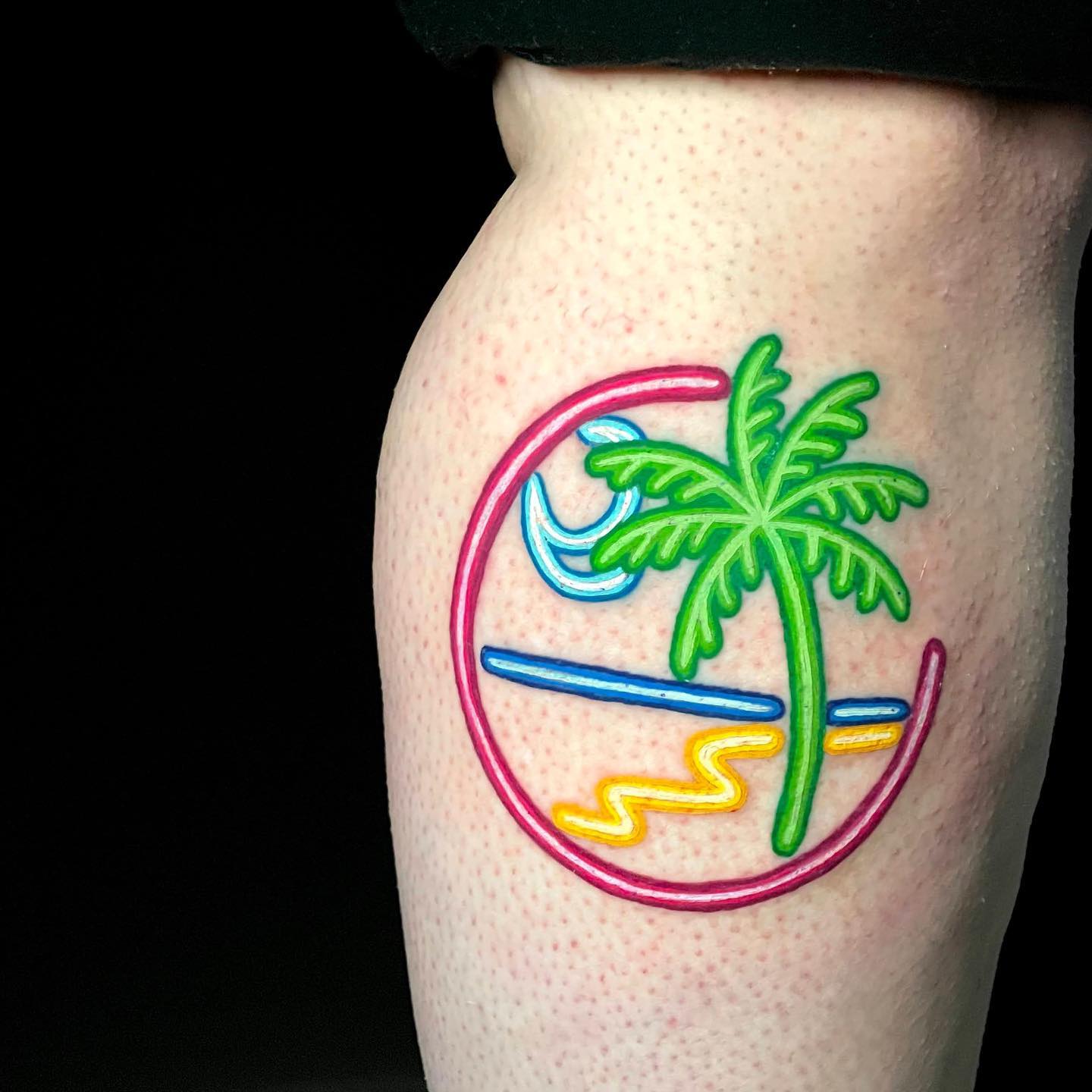 Arte de neón Tatuaje de palmera