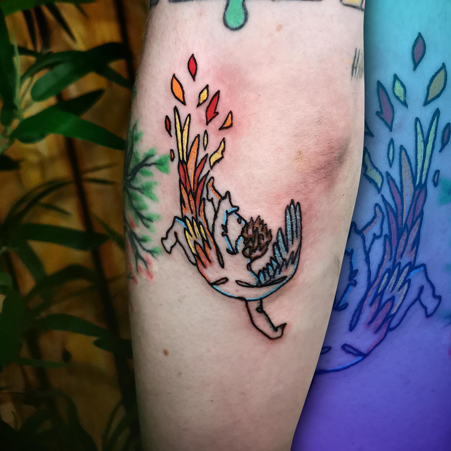 Tatuaje colorido de Ícaro.