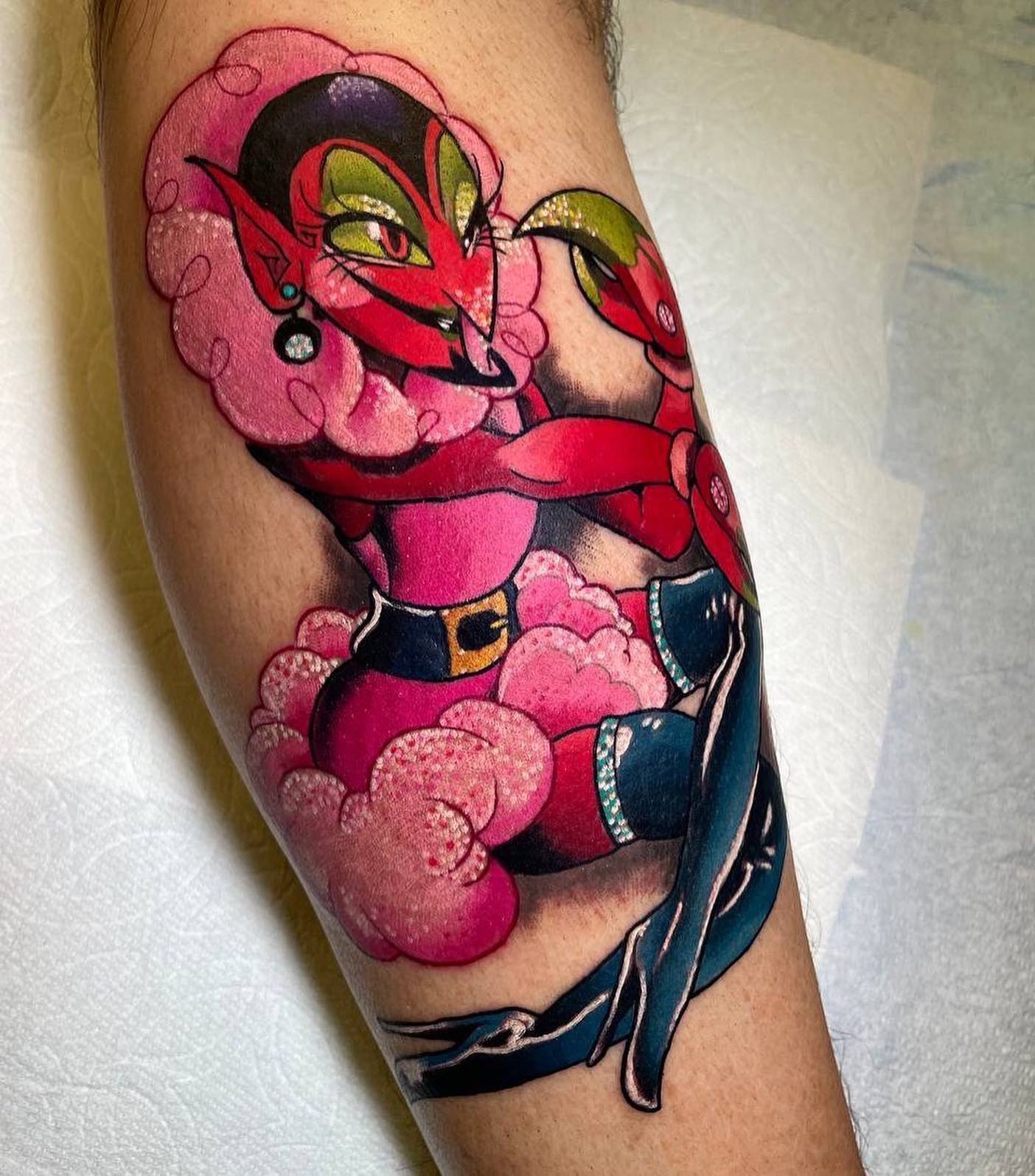 Personaje de dibujos animados Tatuaje de purpurina villano