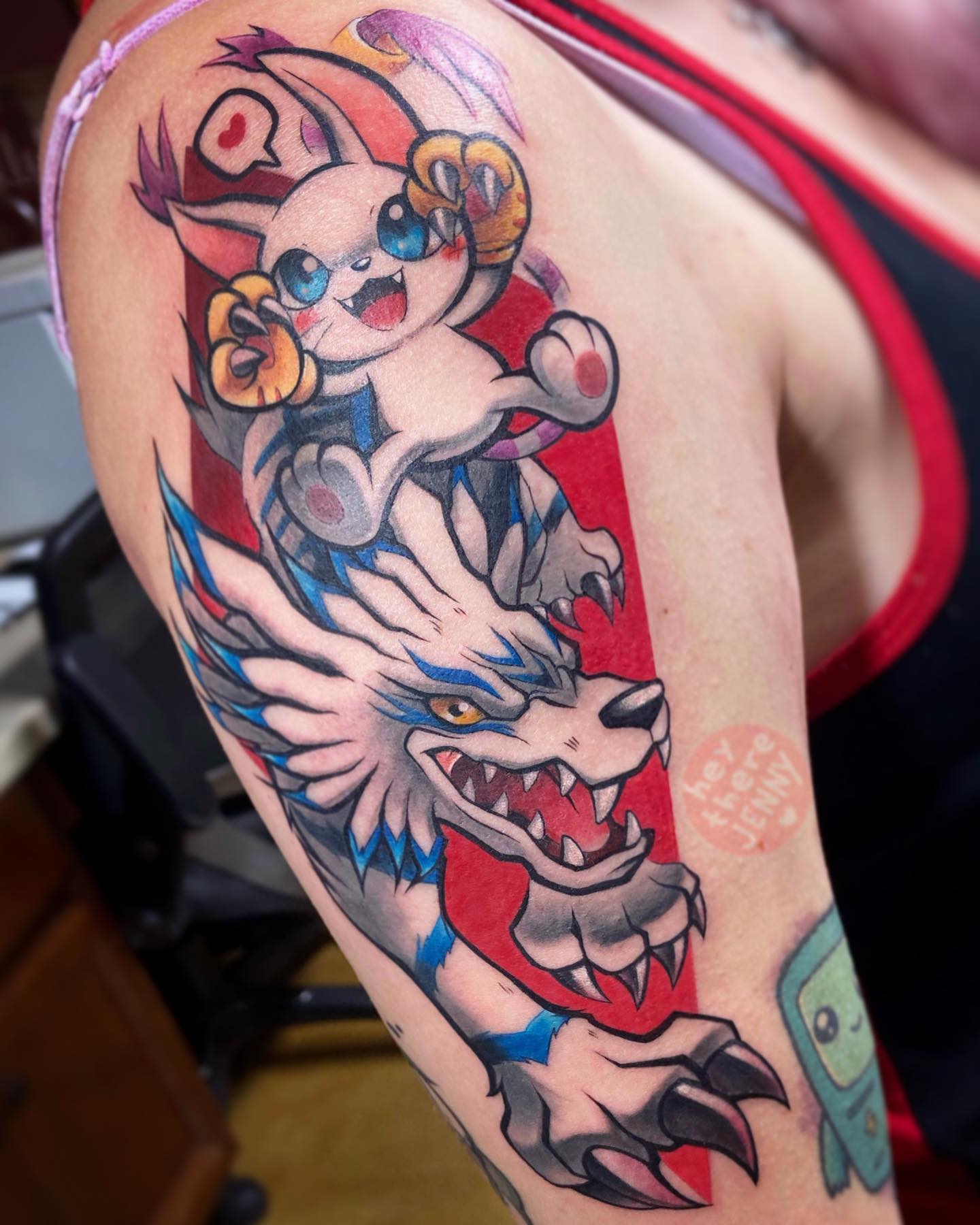 Tatuaje de Garurumon y Gatomon