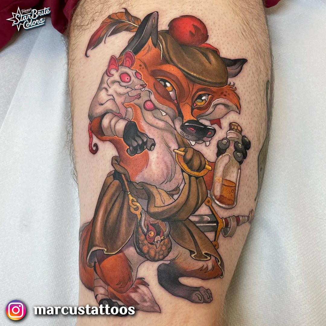 Tatuaje de zorro de dibujos animados artístico