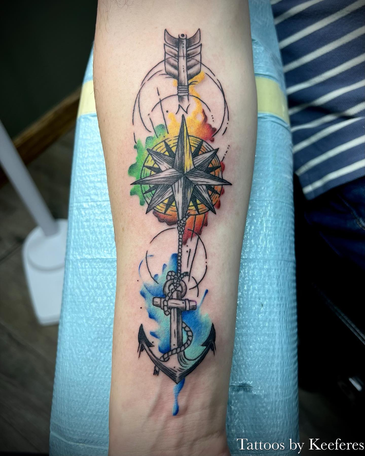 Impresión de tatuaje de ancla colorida