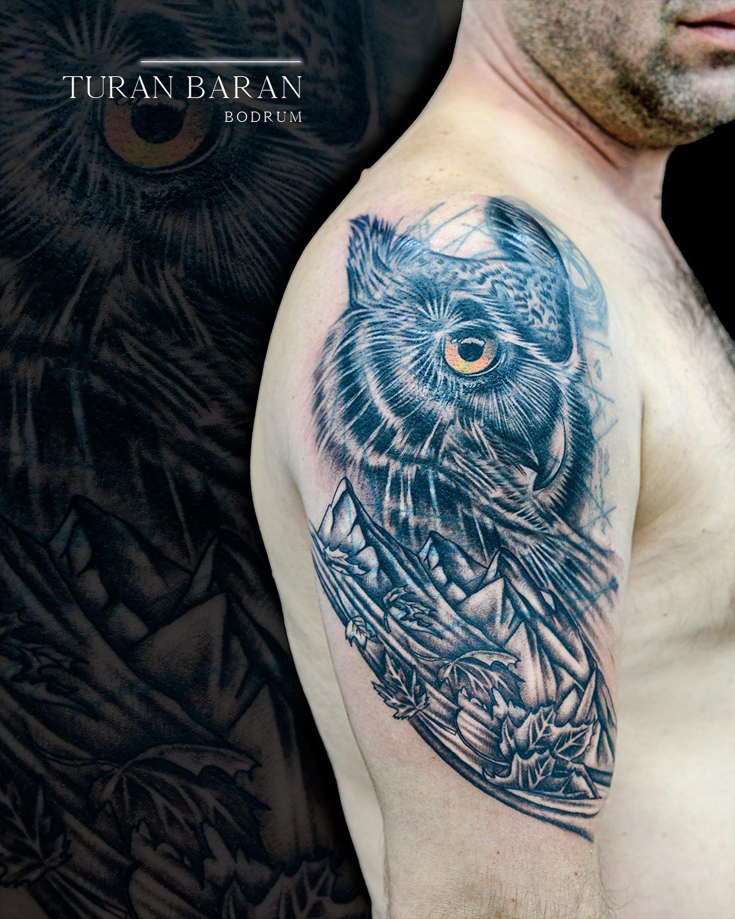 Búho Tatuaje de medio brazo.
