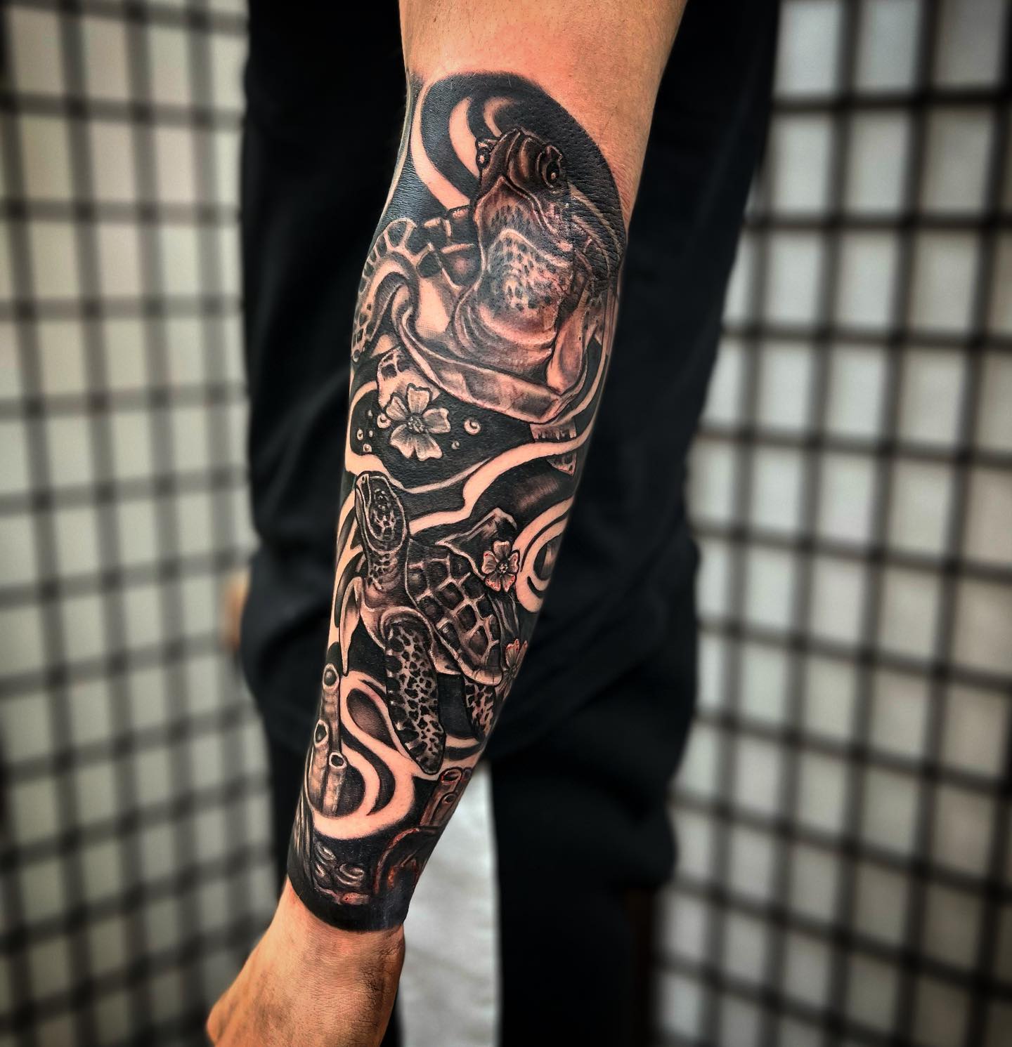Tortuga Tinta Negra Tatuaje de Media Manga