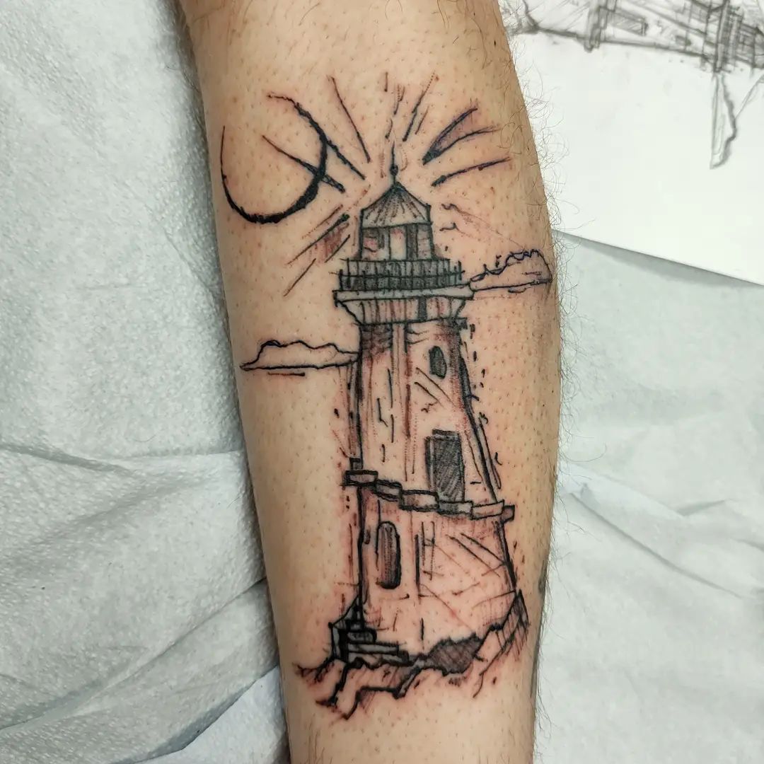 Negro Minimalismo Tinta Faro Tatuaje