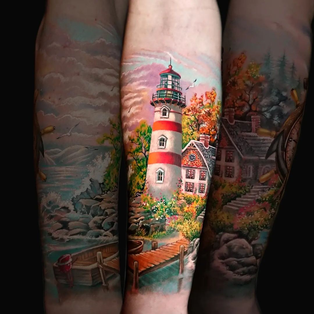 Obra de arte Brazo Faro Tatuaje