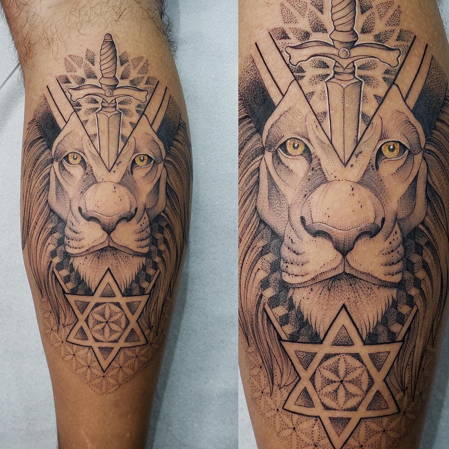 Tatuaje de león geométrico