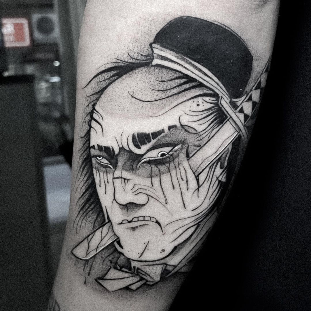 Detallado Tatuaje Namakubi en Tinta Negra Aterrador