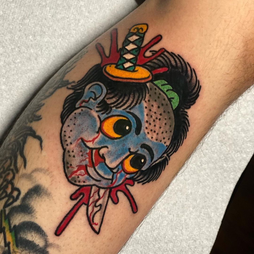 Tatuaje de namakubi retro de dibujos animados