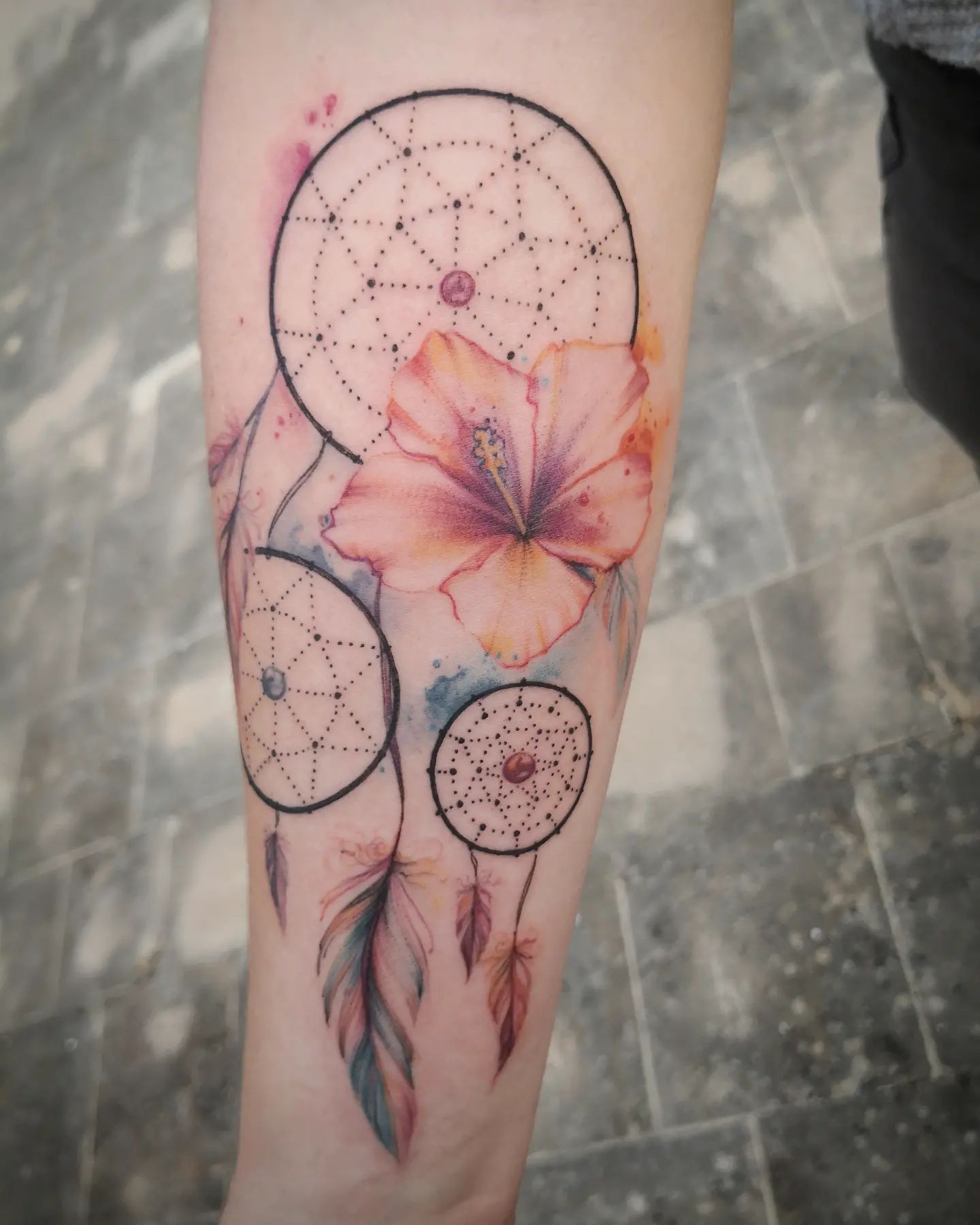 Tatuaje de trío de atrapasueños.