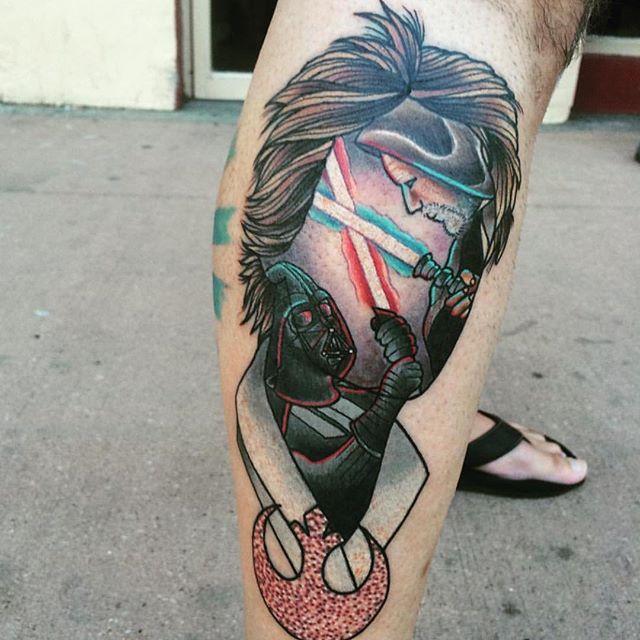 tatuaje hombre en la pierna 61