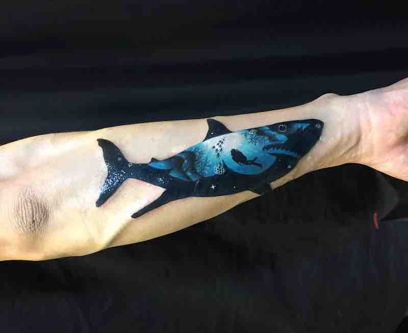 Un tatuaje de tiburón moderno e interesante Un tatuaje de tiburón moderno e interesante