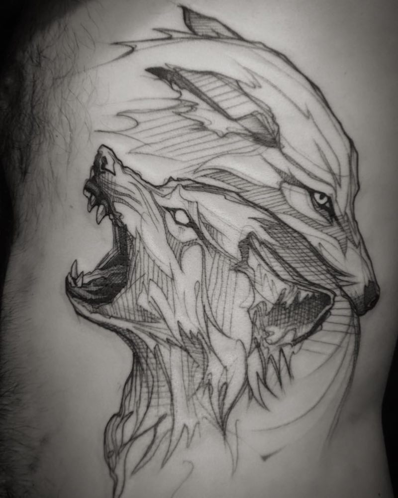 Un tatuaje de lobo actual Un tatuaje de lobo actual