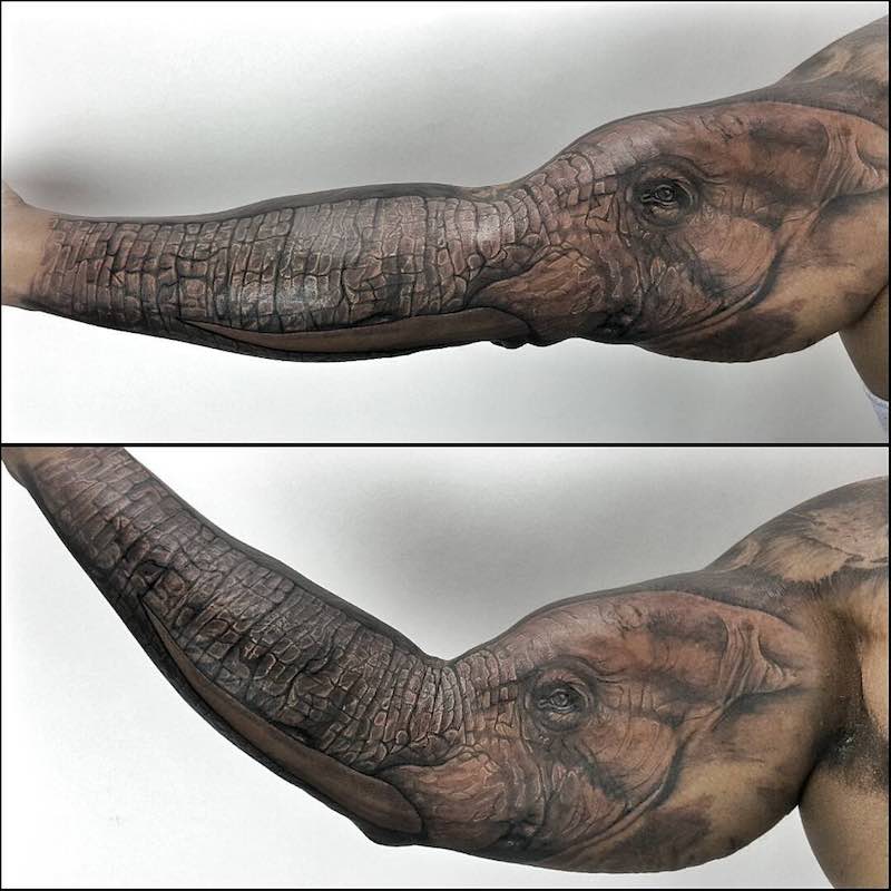 Mujer con un tatuaje de elefante Mujer con un tatuaje de elefante