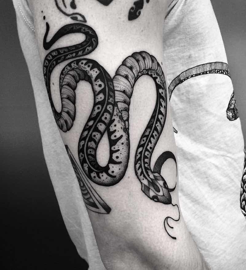 Hombre con tatuaje de serpiente Hombre con tatuaje de serpiente