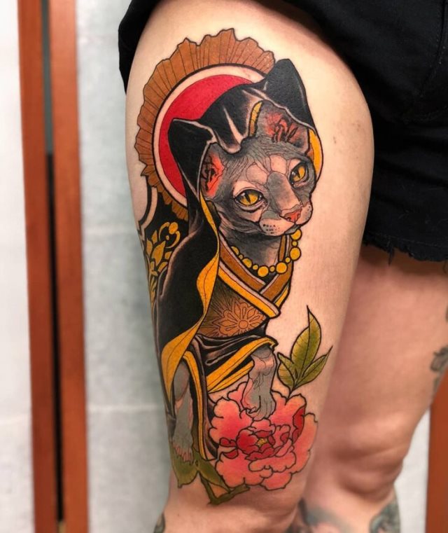 tattoo femenino con un gato 28