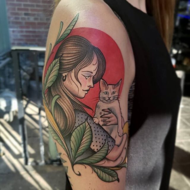 tattoo femenino con un gato 60