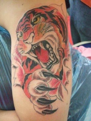 Tatuaje de un tigre fiero mostrando sus garras Tatuaje de un tigre fiero mostrando sus garras