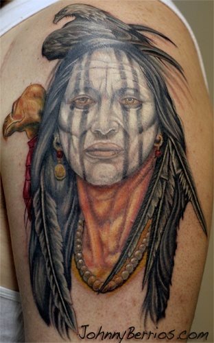 Diseo de un indio con la cara pintada en tonos blancos y negros Diseo de un indio con la cara pintada en tonos blancos y negros