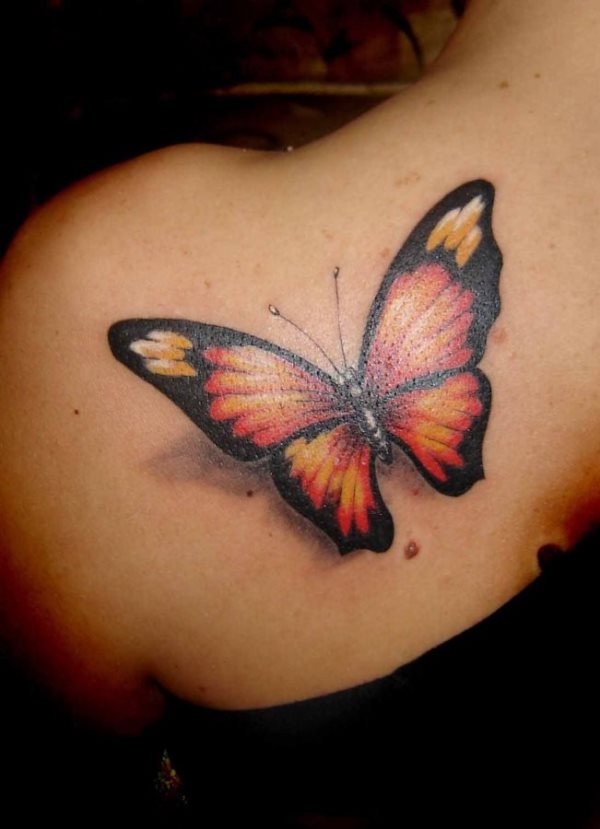 Colorida mariposa en tonos clidos en 3D, se puede observar que este efecto se le ha dado gracias a la sombra Colorida mariposa en tonos clidos en 3D, se puede observar que este efecto se le ha dado gracias a la sombra