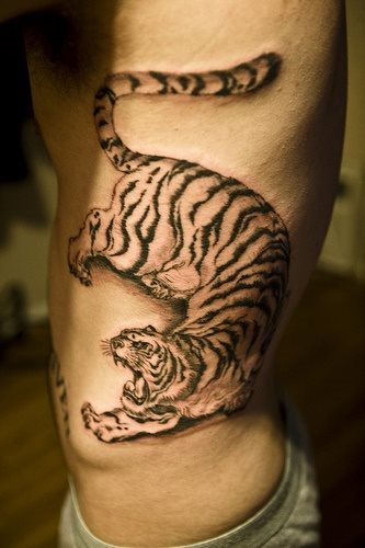 Un tigre fiero tatuada en el costado Un tigre fiero tatuada en el costado