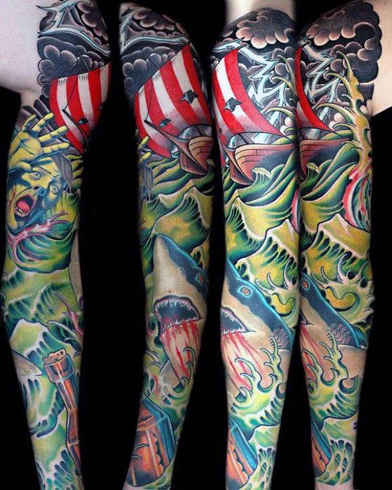 tatuaje manga tiburon para hombre 12
