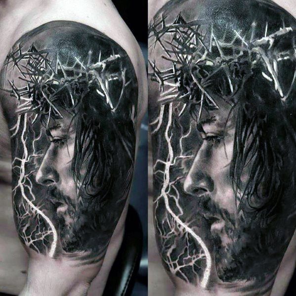 tatuaje jesus brazo para hombre 01