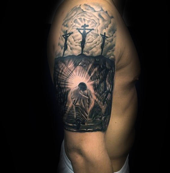 tatuaje jesus brazo para hombre 19