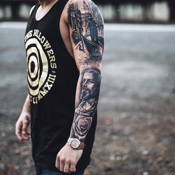 tatuaje jesus brazo para hombre 23