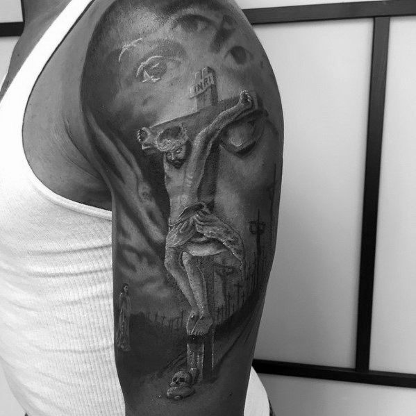 tatuaje jesus brazo para hombre 28