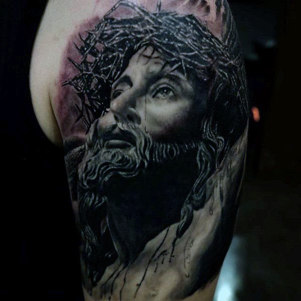 tatuaje jesus brazo para hombre 31
