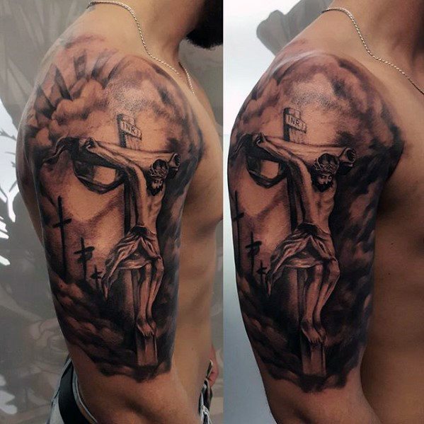 tatuaje jesus brazo para hombre 40