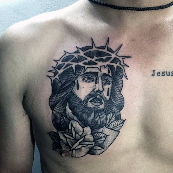 tatuaje jesus pecho para hombre 11
