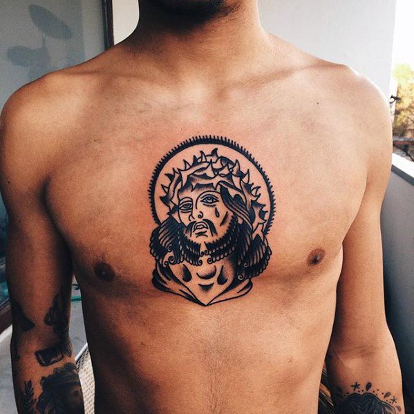 tatuaje jesus pecho para hombre 19