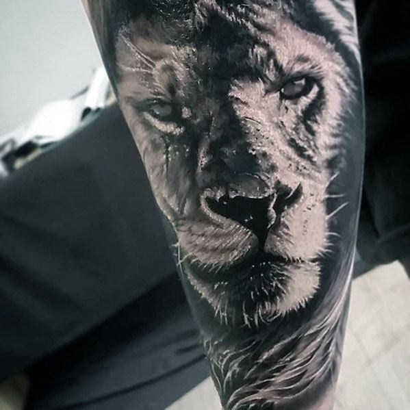tatuaje leon realista para hombre 07