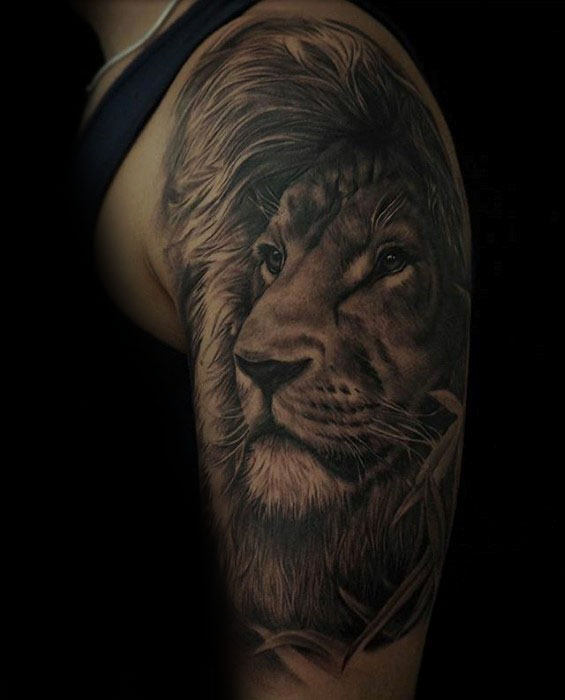 tatuaje leon realista para hombre 14