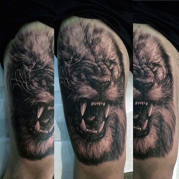 tatuaje leon realista para hombre 15
