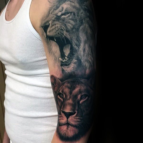 tatuaje leon realista para hombre 22