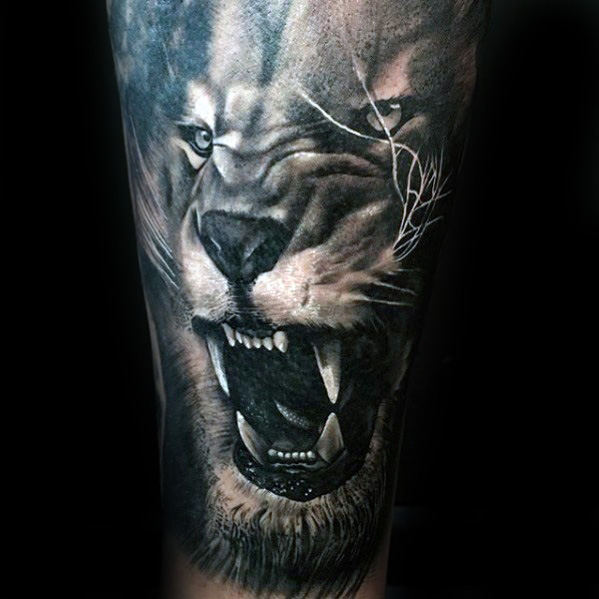 tatuaje leon realista para hombre 24