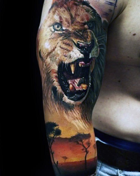 tatuaje leon realista para hombre 29