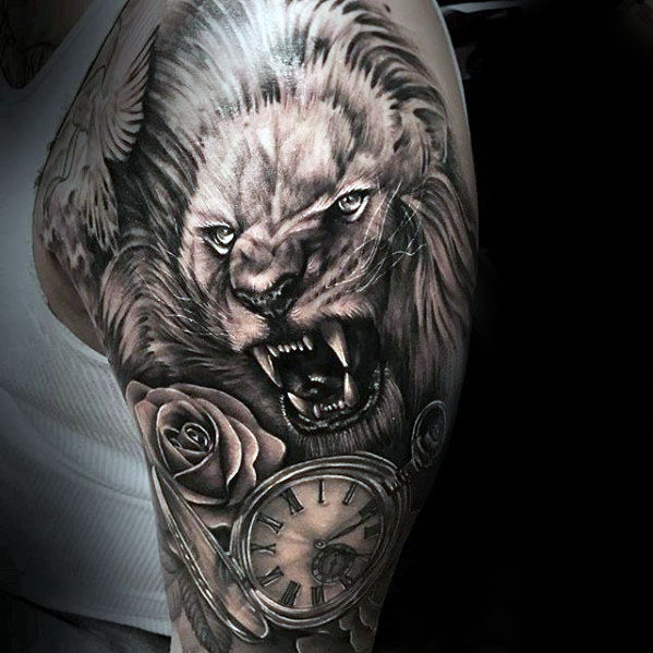 tatuaje leon realista para hombre 33